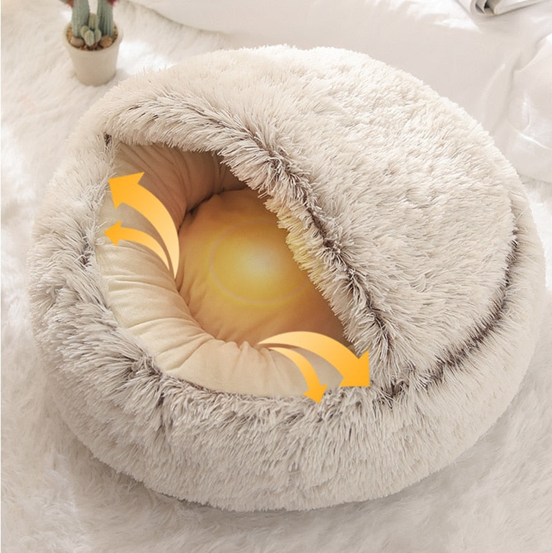 AlphaPick Cat Bed Round Soft Plush Burrowing Cave Hooded