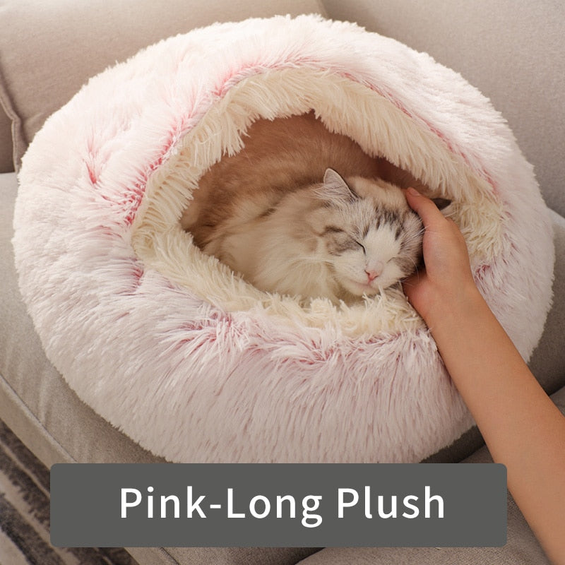 AlphaPick Cat Bed Round Soft Plush Burrowing Cave Hooded