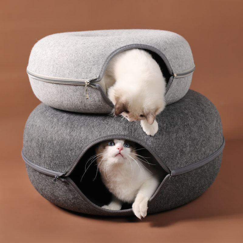 Alphapick Cat Tunnel Bed for Indoor Cats Scratch Resistant Detachable and Washable Large Donut Cat Bed, Available in All Seasons