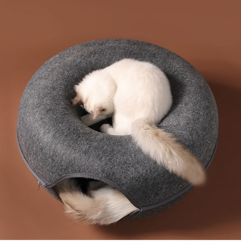 Alphapick Cat Tunnel Bed for Indoor Cats Scratch Resistant Detachable and Washable Large Donut Cat Bed, Available in All Seasons