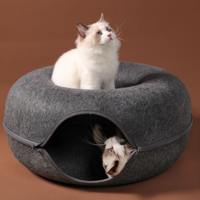 Alphapick Cat Tunnel Bed for Indoor Cats Scratch Resistant Detachable and Washable Large Donut Cat Bed, Available in All Seasons