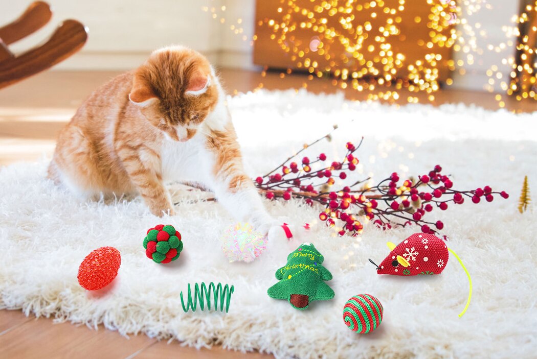 Alphapick 7pcs Christmas Cat Toy Set Cat Toys False Mice Mouse