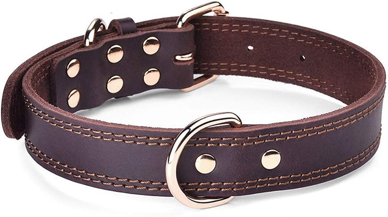 AlphaPick Quality Genuine Leather Dog Collar Durable Vintage Heavy-duty Rustproof Double D-Ring Pet Collar For Medium Large Dogs