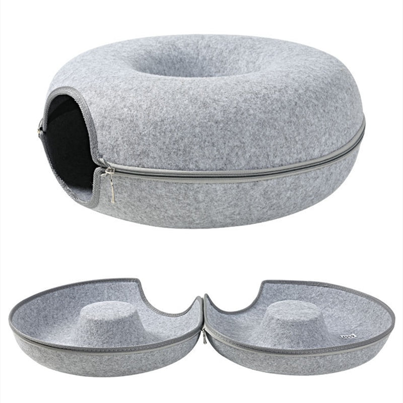 Alphapick Cat Tunnel Bed for Indoor Cats Scratch Resistant Detachable and Washable Large Donut Cat Bed, Available in All Seasons