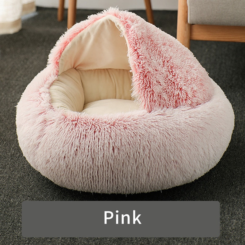 AlphaPick Cat Bed Round Soft Plush Burrowing Cave Hooded