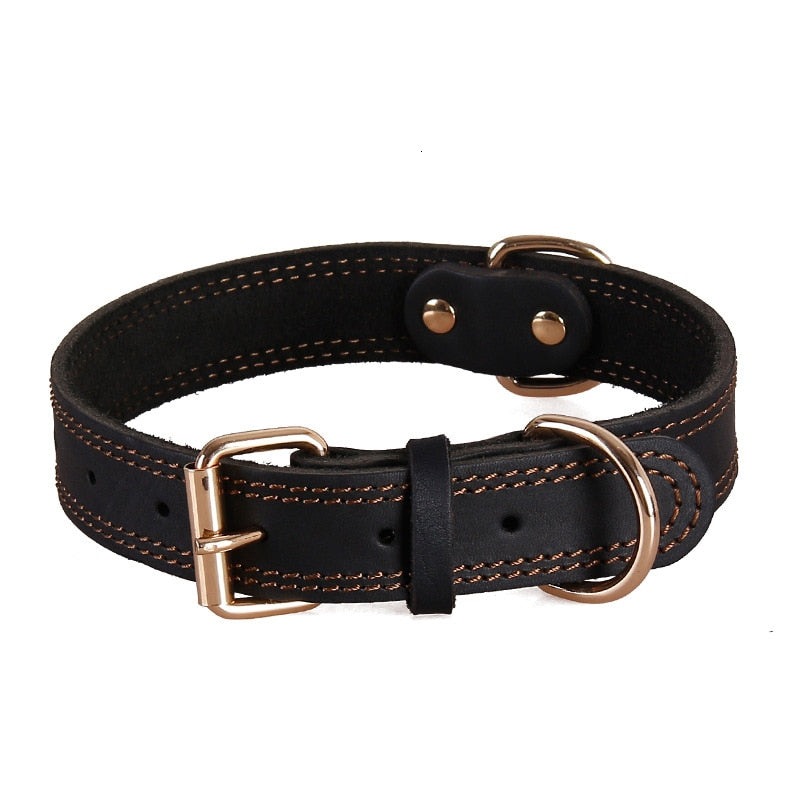 AlphaPick Quality Genuine Leather Dog Collar Durable Vintage Heavy-duty Rustproof Double D-Ring Pet Collar For Medium Large Dogs