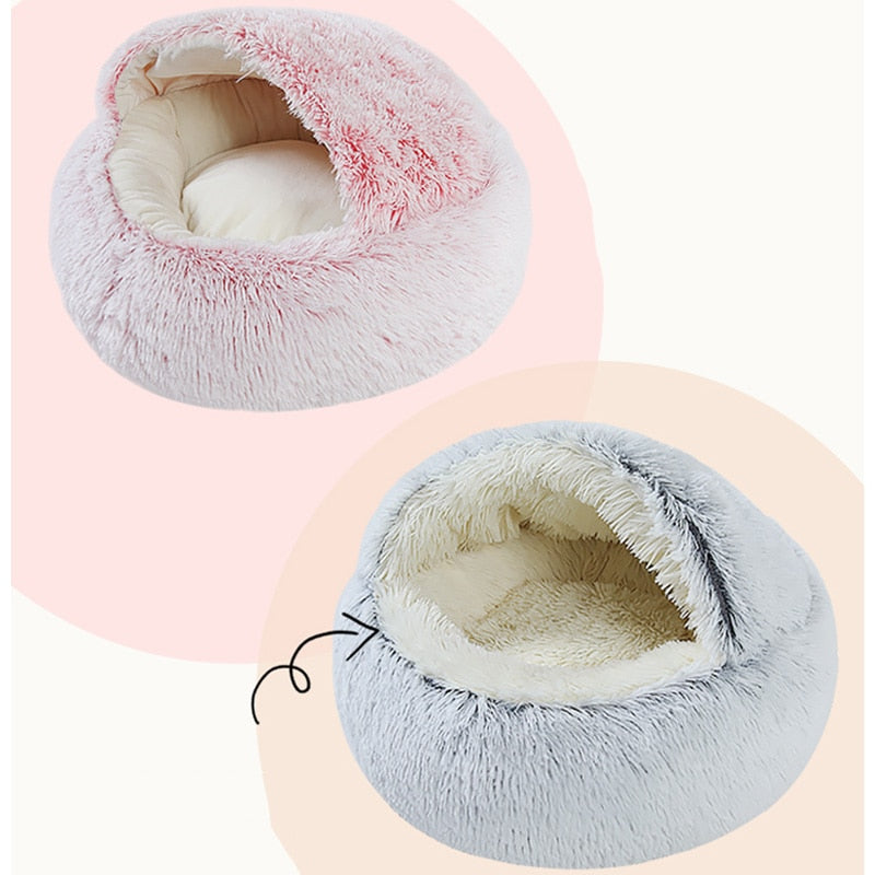 AlphaPick Cat Bed Round Soft Plush Burrowing Cave Hooded