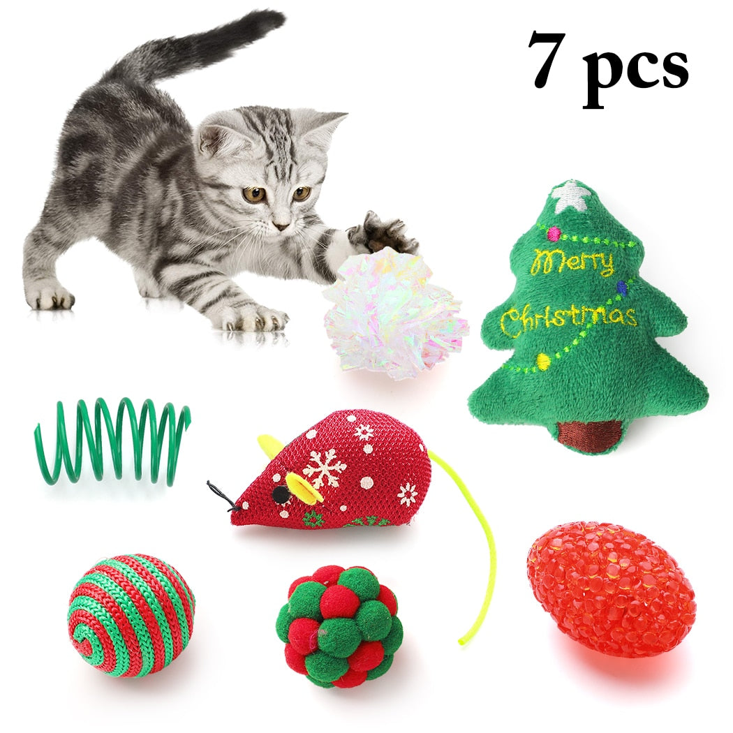 Alphapick 7pcs Christmas Cat Toy Set Cat Toys False Mice Mouse